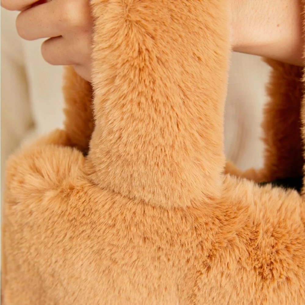 Unhide Lil Fluffy Handbag Faux Fur Plush Bag Tote Furry Fuzzy